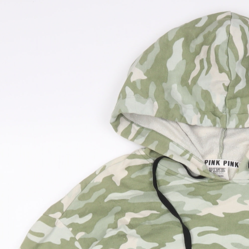 PINK Womens Green Camouflage Cotton Pullover Hoodie Size S Pullover - Logo, Embroidered