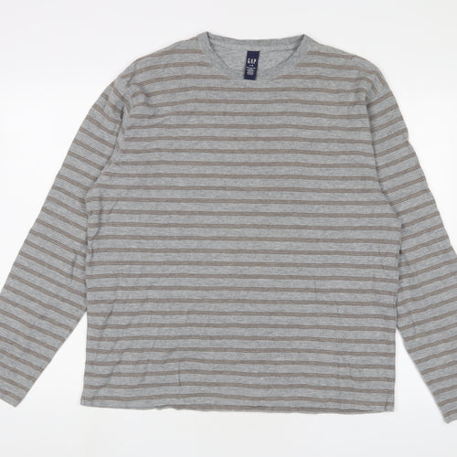 Gap Mens Grey Striped Cotton T-Shirt Size L Crew Neck