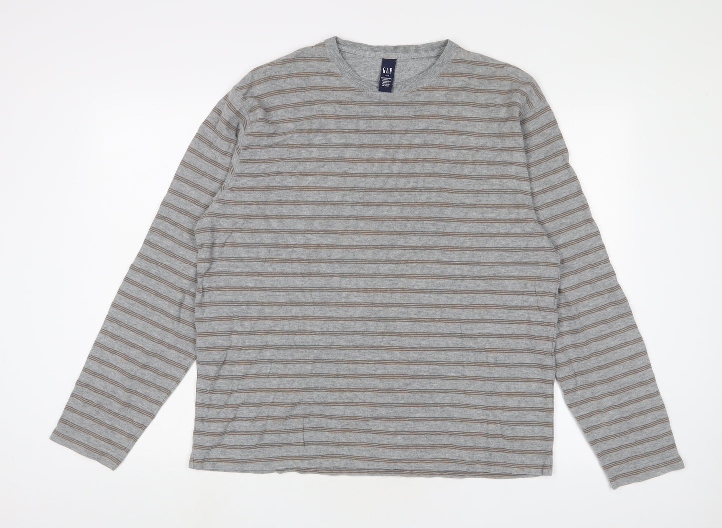Gap Mens Grey Striped Cotton T-Shirt Size L Crew Neck