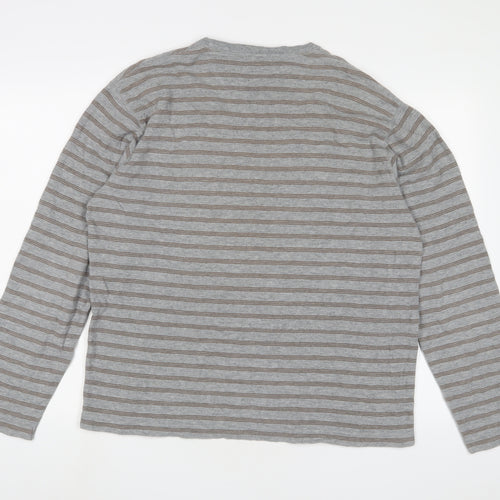 Gap Mens Grey Striped Cotton T-Shirt Size L Crew Neck