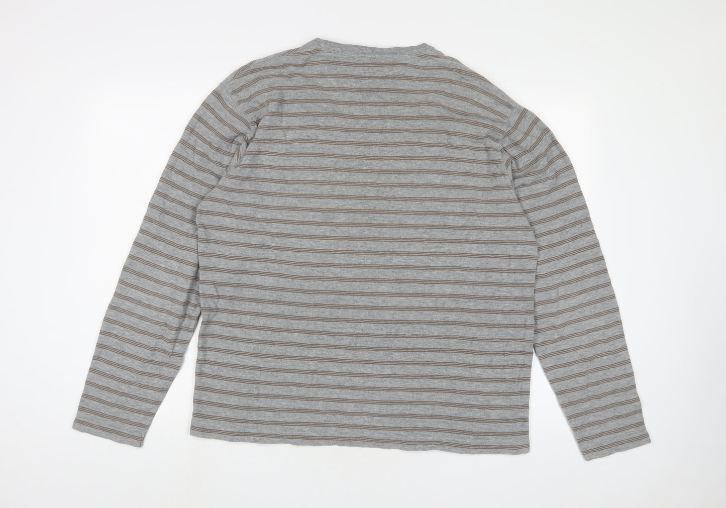 Gap Mens Grey Striped Cotton T-Shirt Size L Crew Neck