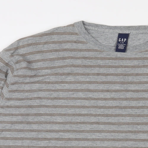 Gap Mens Grey Striped Cotton T-Shirt Size L Crew Neck