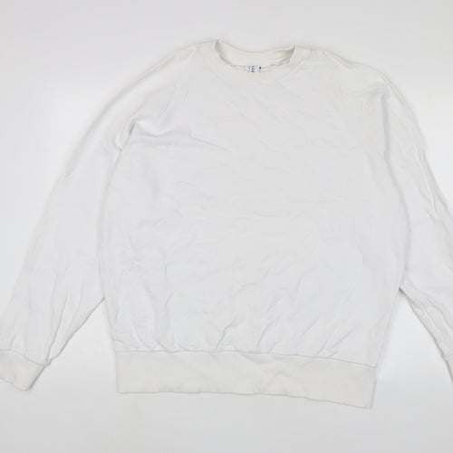 COLLUSION Womens White Cotton Pullover Sweatshirt Size 10 Pullover - Logo, Embroidered