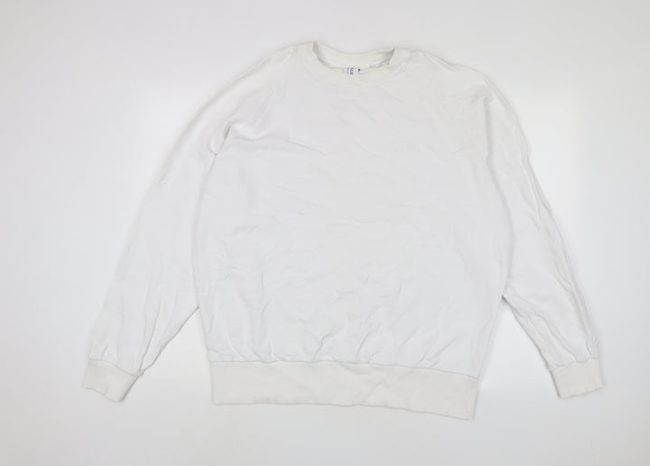 COLLUSION Womens White Cotton Pullover Sweatshirt Size 10 Pullover - Logo, Embroidered