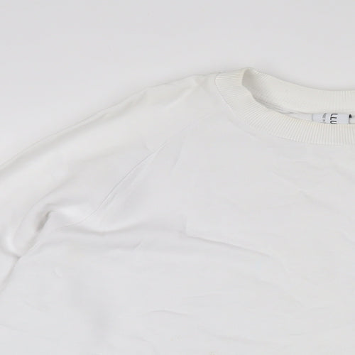 COLLUSION Womens White Cotton Pullover Sweatshirt Size 10 Pullover - Logo, Embroidered
