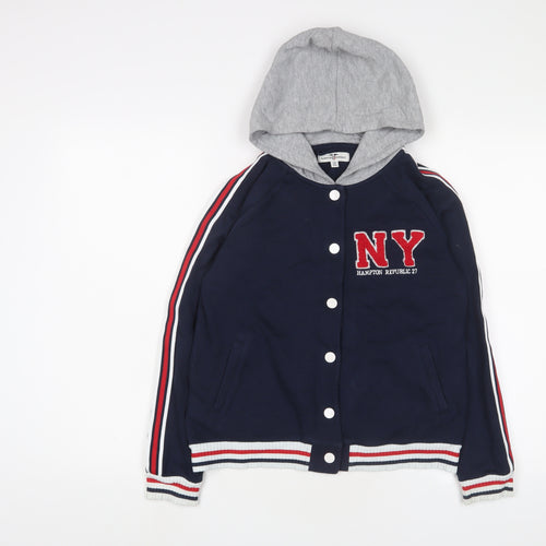 Hampton Republic Boys Blue Cotton Full Zip Hoodie Size 13 Years Snap - Logo, Embroidered