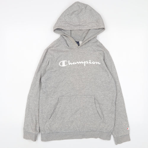 Champion Boys Grey Cotton Pullover Hoodie Size 13-14 Years Pullover - Logo