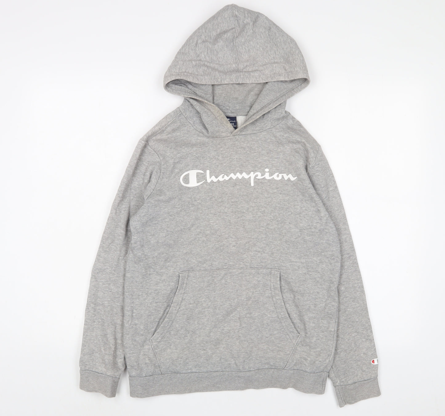 Champion Boys Grey Cotton Pullover Hoodie Size 13-14 Years Pullover - Logo