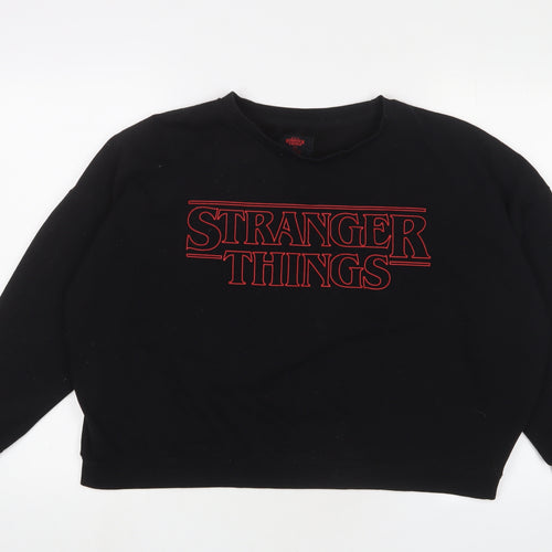 Stranger Things Womens Black Cotton Pullover Sweatshirt Size L Pullover