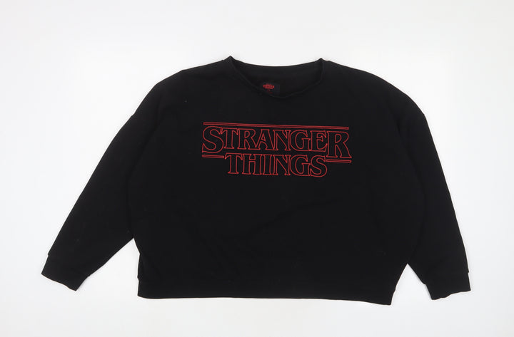 Stranger Things Womens Black Cotton Pullover Sweatshirt Size L Pullover