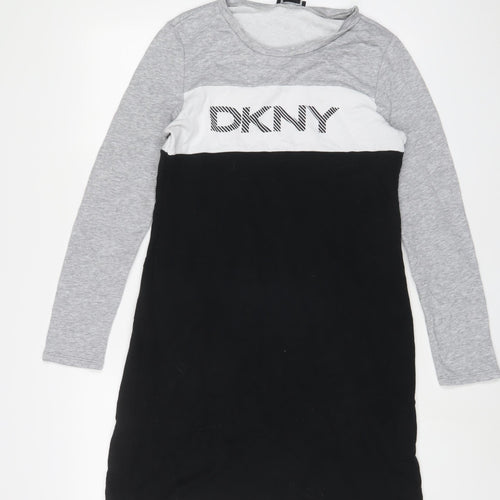 DKNY Womens Grey Cotton Jumper Dress Size L Crew Neck Pullover - Logo