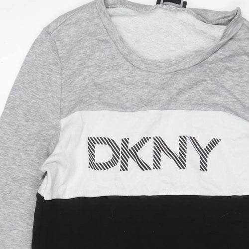 DKNY Womens Grey Cotton Jumper Dress Size L Crew Neck Pullover - Logo