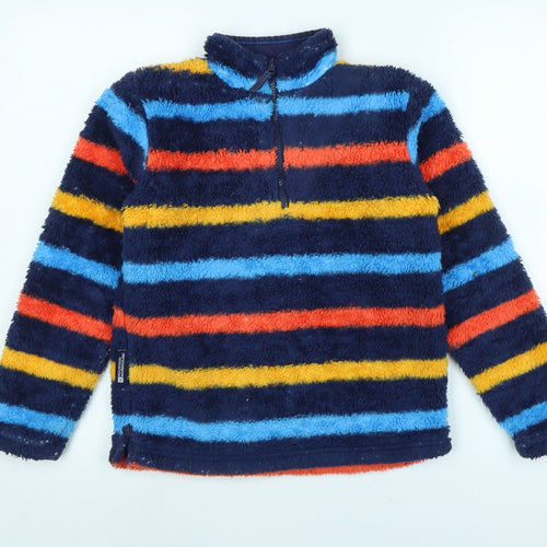 Mountain Warehouse Boys Multicoloured Mock Neck Striped Polyester Pullover Jumper Size 9-10 Years - Logo