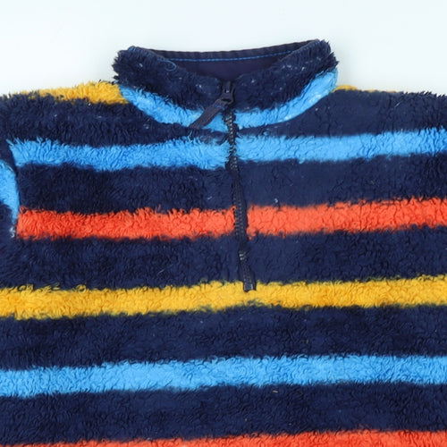 Mountain Warehouse Boys Multicoloured Mock Neck Striped Polyester Pullover Jumper Size 9-10 Years - Logo