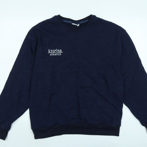 Azurina Athletics Mens Blue Polyester Pullover Sweatshirt Size L - Logo