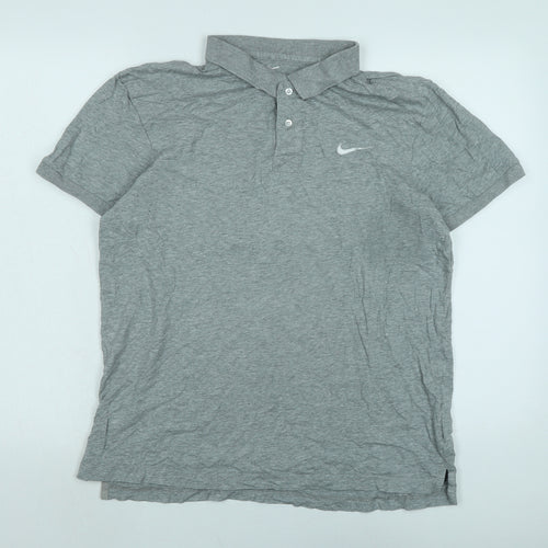 Nike Mens Grey Cotton Polo Size L Collared - Logo