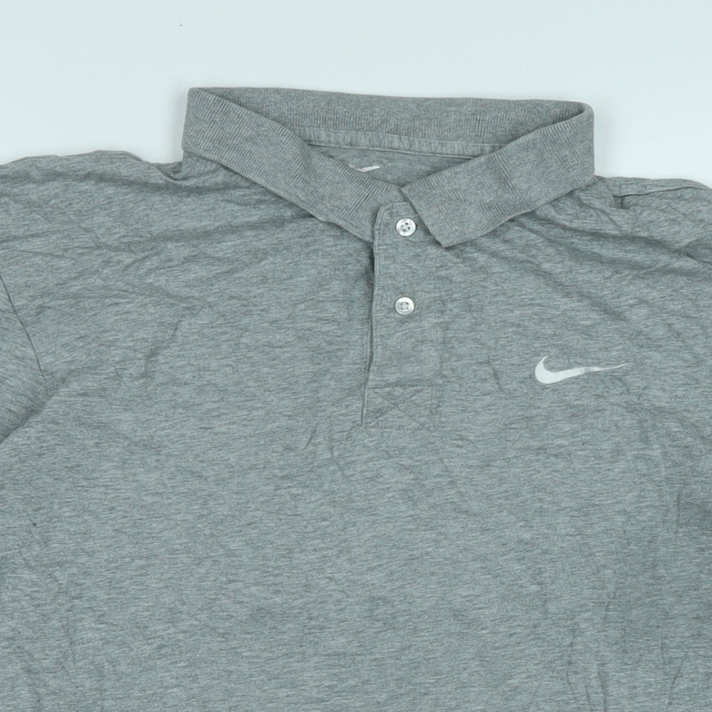 Nike Mens Grey Cotton Polo Size L Collared - Logo