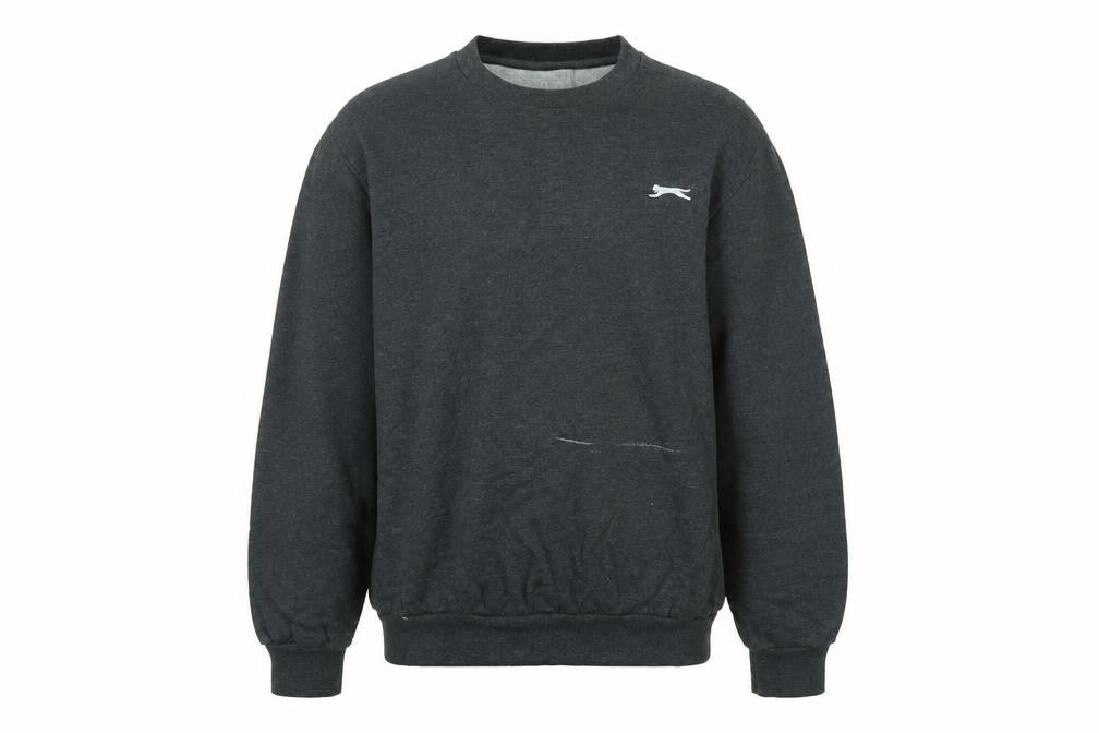 Front view of Slazenger men’s grey polyester pullover sweatshirt, size L, - logo