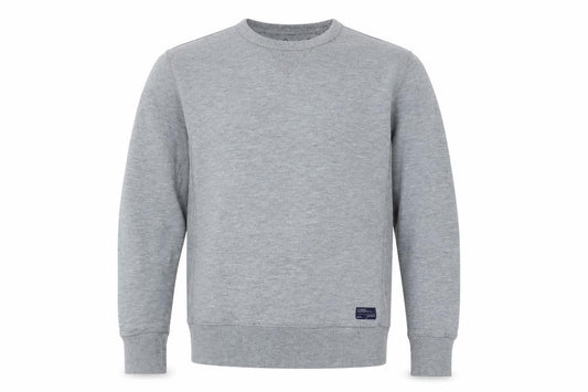 Front view of Easy men’s grey cotton pullover sweatshirt, size M, - logo