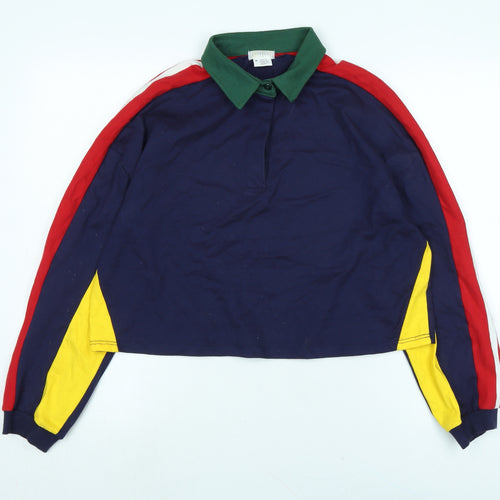 Cooperative Womens Blue Cotton Cropped Polo Size M Collared - Logo