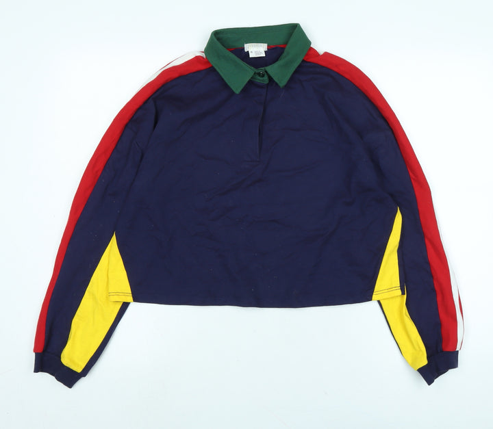 Cooperative Womens Blue Cotton Cropped Polo Size M Collared - Logo