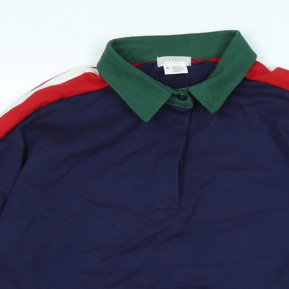 Cooperative Womens Blue Cotton Cropped Polo Size M Collared - Logo