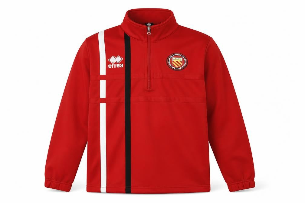 Errea Mens Red Mock Neck Polyester Pullover Jumper Size XS Long Sleeve - Football Club of Manchester