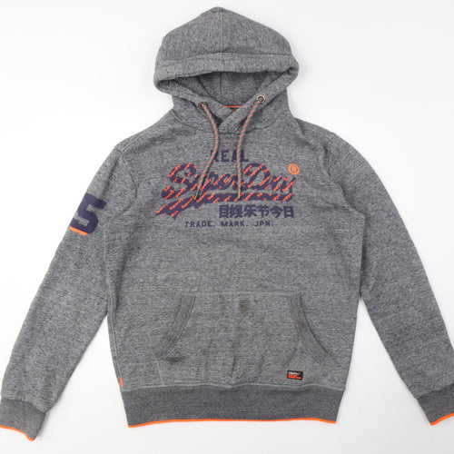 Superdry Grey Hoodie Unisex Medium Pullover Casual Logo