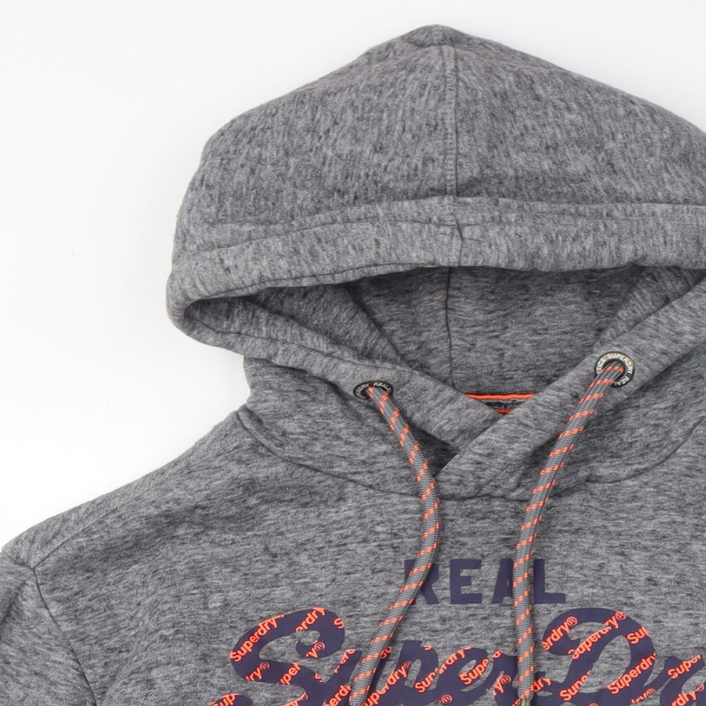 Superdry Grey Hoodie Unisex Medium Pullover Casual Logo