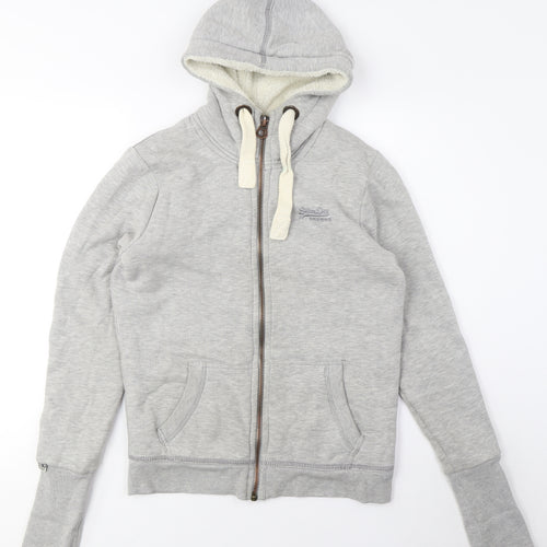 SuperDry Women’s Grey Hoodie, Size M, Full Zip, Logo Accent