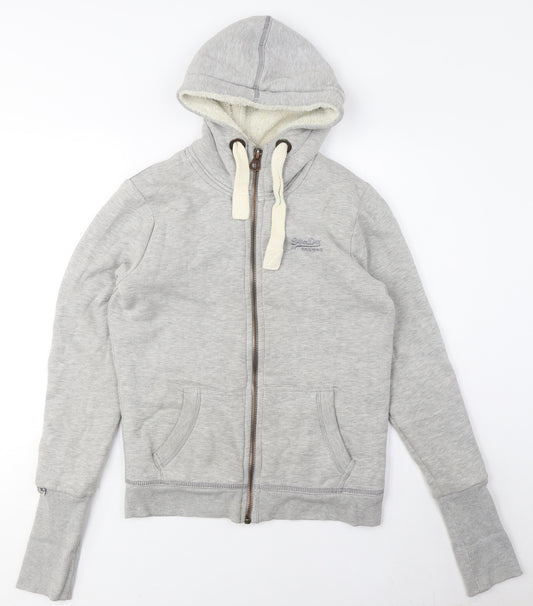 SuperDry Women’s Grey Hoodie, Size M, Full Zip, Logo Accent