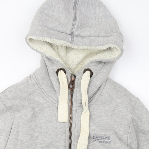 SuperDry Women’s Grey Hoodie, Size M, Full Zip, Logo Accent