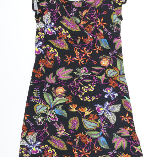 H&M Womens Black Floral Viscose A-Line Size L Scoop Neck