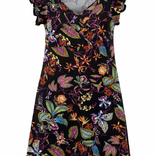 H&M Womens Black Floral Viscose A-Line Size L Scoop Neck