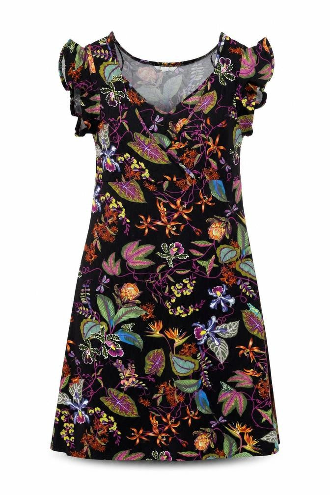H&M Womens Black Floral Viscose A-Line Size L Scoop Neck