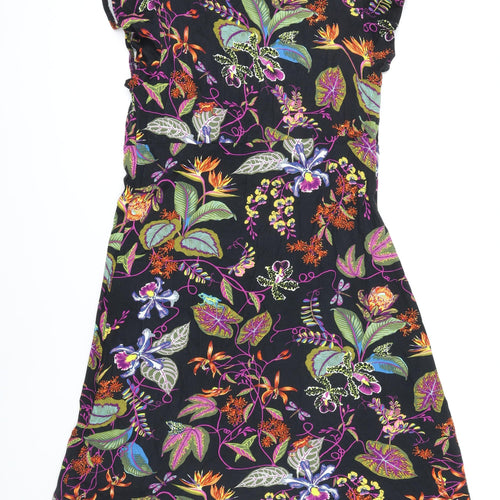 H&M Womens Black Floral Viscose A-Line Size L Scoop Neck