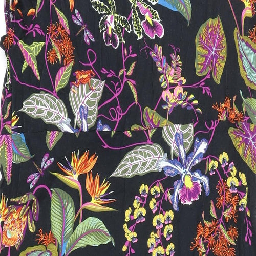 H&M Womens Black Floral Viscose A-Line Size L Scoop Neck