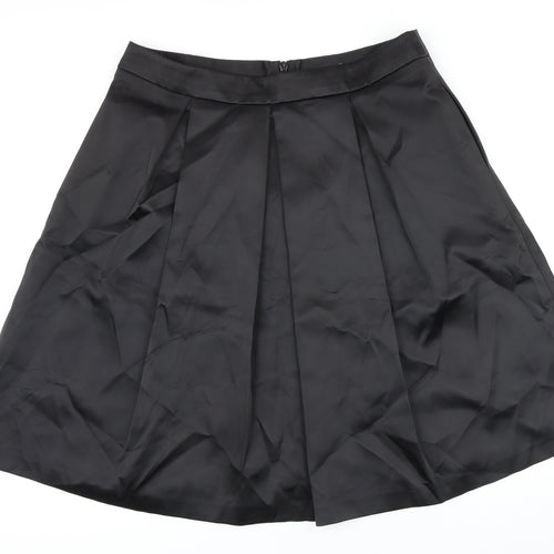 NEXT Womens Black Herringbone Polyester A-Line Skirt Size 16 Zip