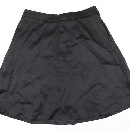 NEXT Womens Black Herringbone Polyester A-Line Skirt Size 16 Zip