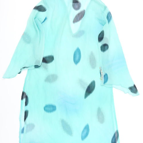 Made in India Womens Green Geometric Polyester Kimono Blouse Size M V-Neck - Sequin detail