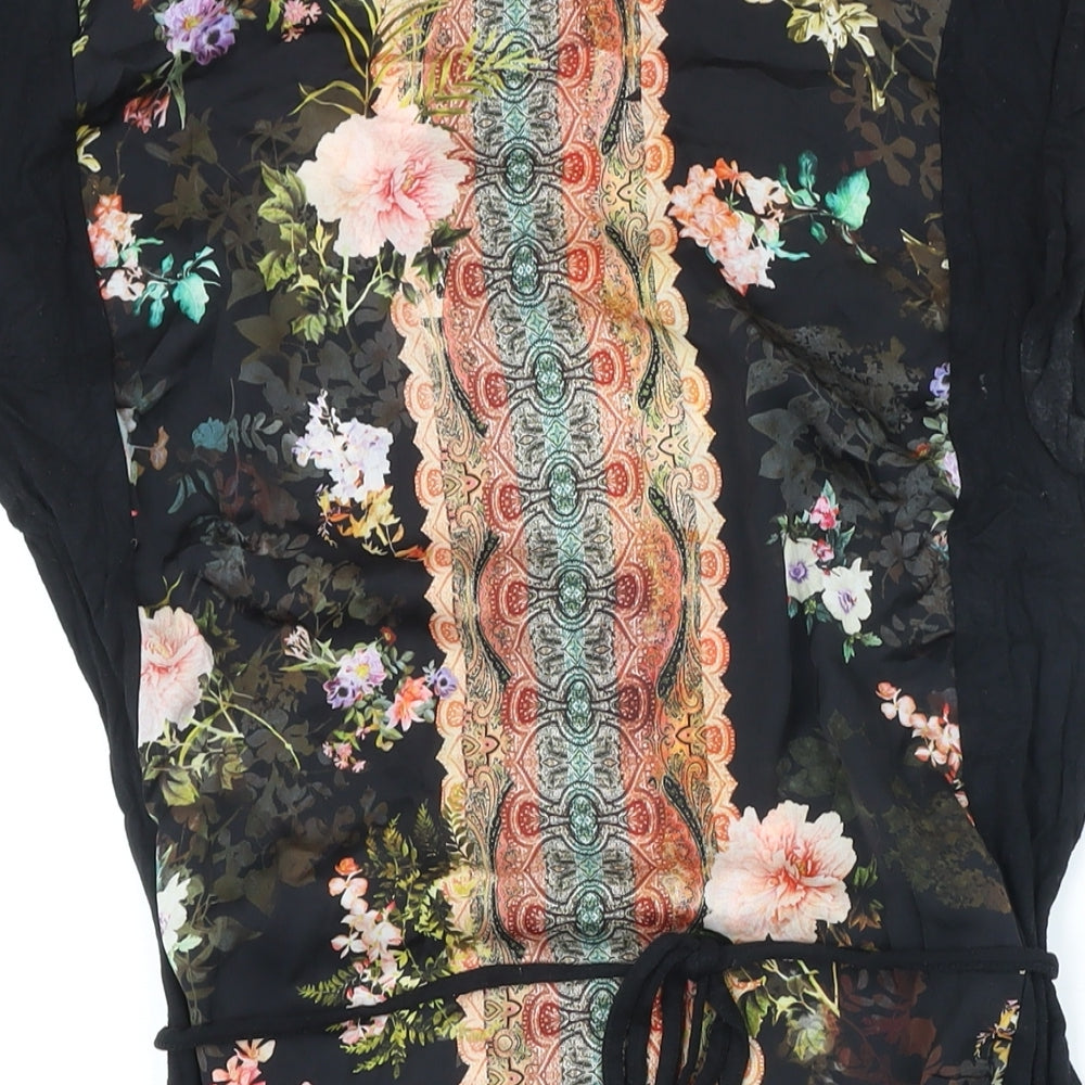 Oasis Womens Black Floral Viscose Shift Size M Boat Neck