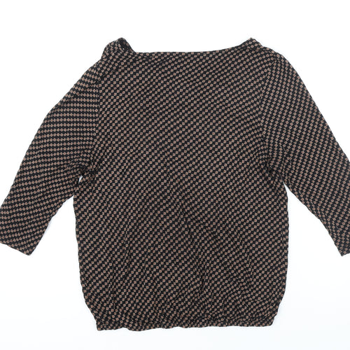 Vivance Womens Black Geometric Viscose Ringer Blouse Size 12 Boat Neck