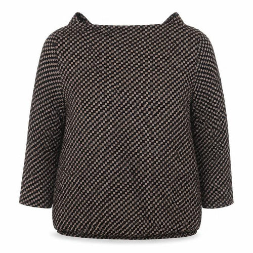 Vivance Womens Black Geometric Viscose Ringer Blouse Size 12 Boat Neck