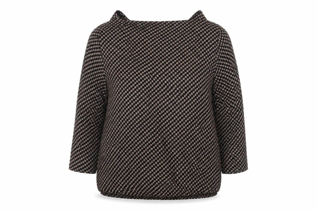 Vivance Womens Black Geometric Viscose Ringer Blouse Size 12 Boat Neck