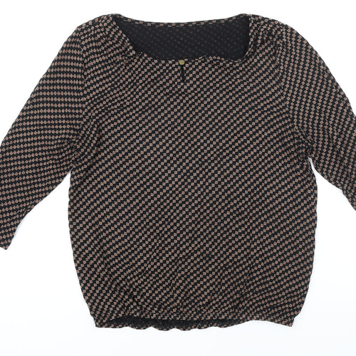 Vivance Womens Black Geometric Viscose Ringer Blouse Size 12 Boat Neck