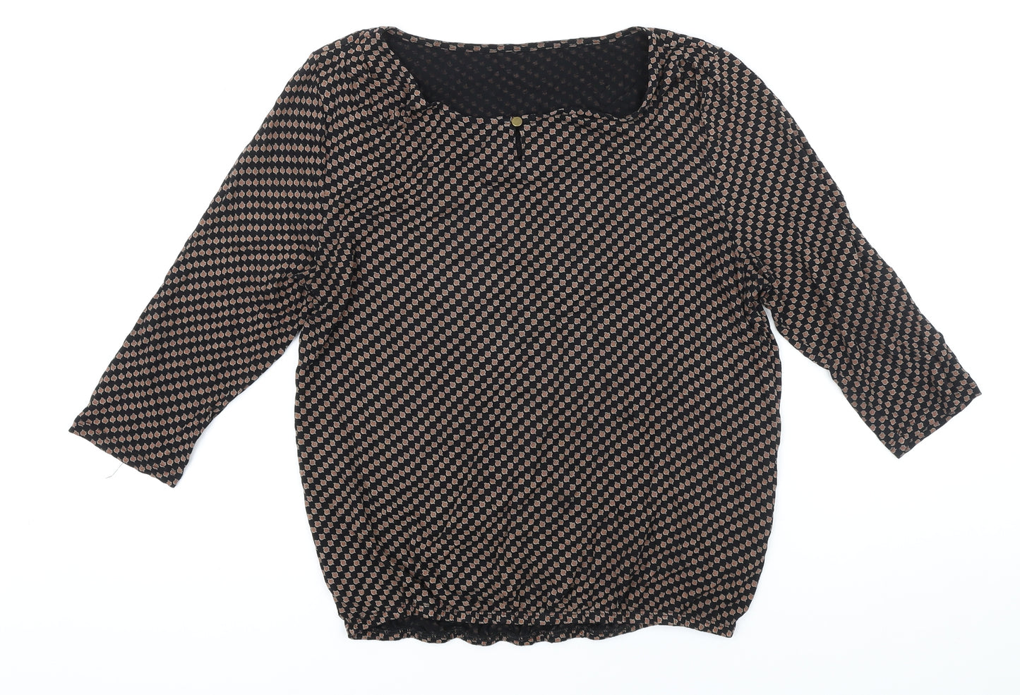 Vivance Womens Black Geometric Viscose Ringer Blouse Size 12 Boat Neck