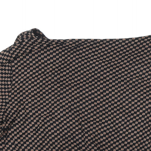 Vivance Womens Black Geometric Viscose Ringer Blouse Size 12 Boat Neck