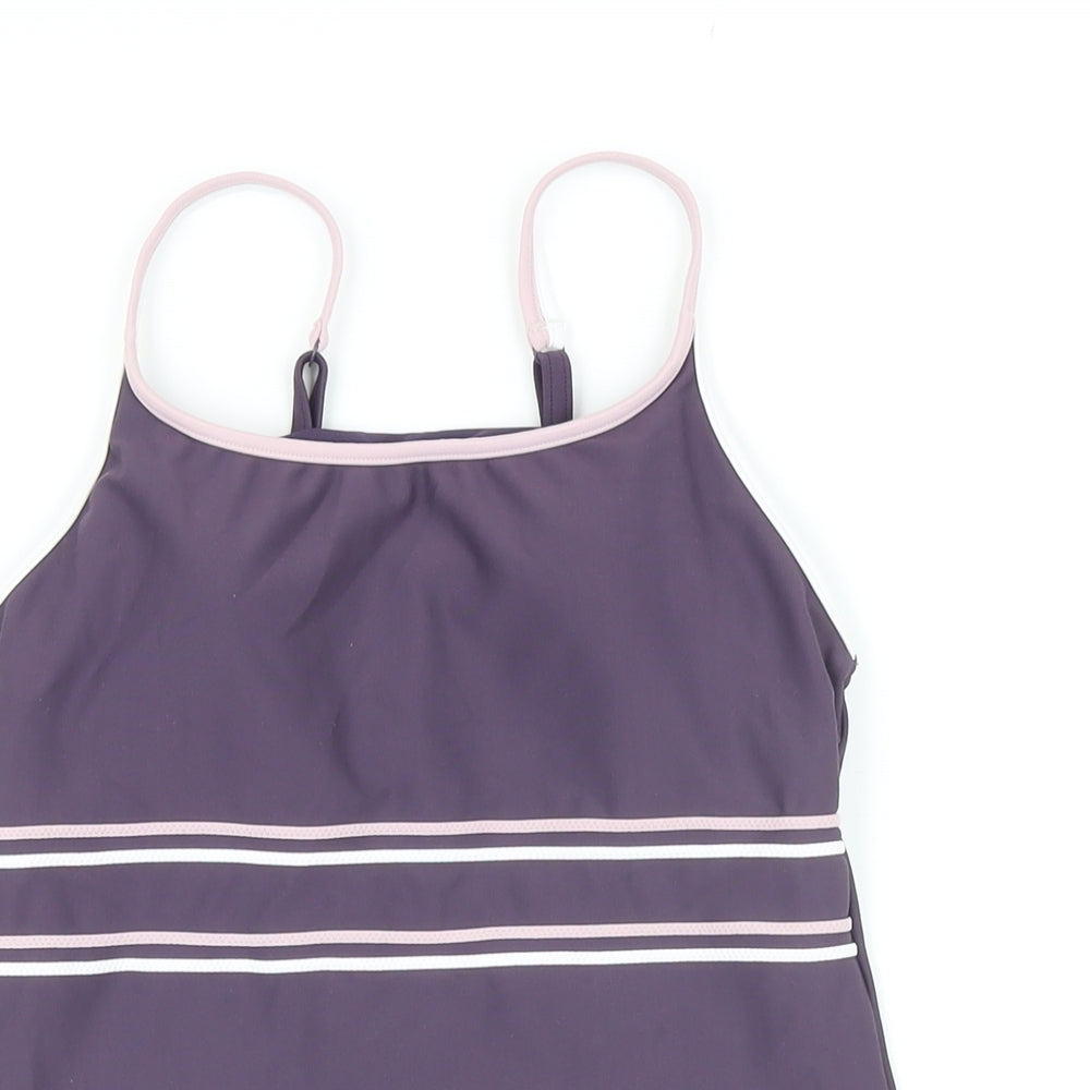 Debemhams Womens Purple Striped Polyester Camisole Casual Size 12 Square Neck - Padded cups