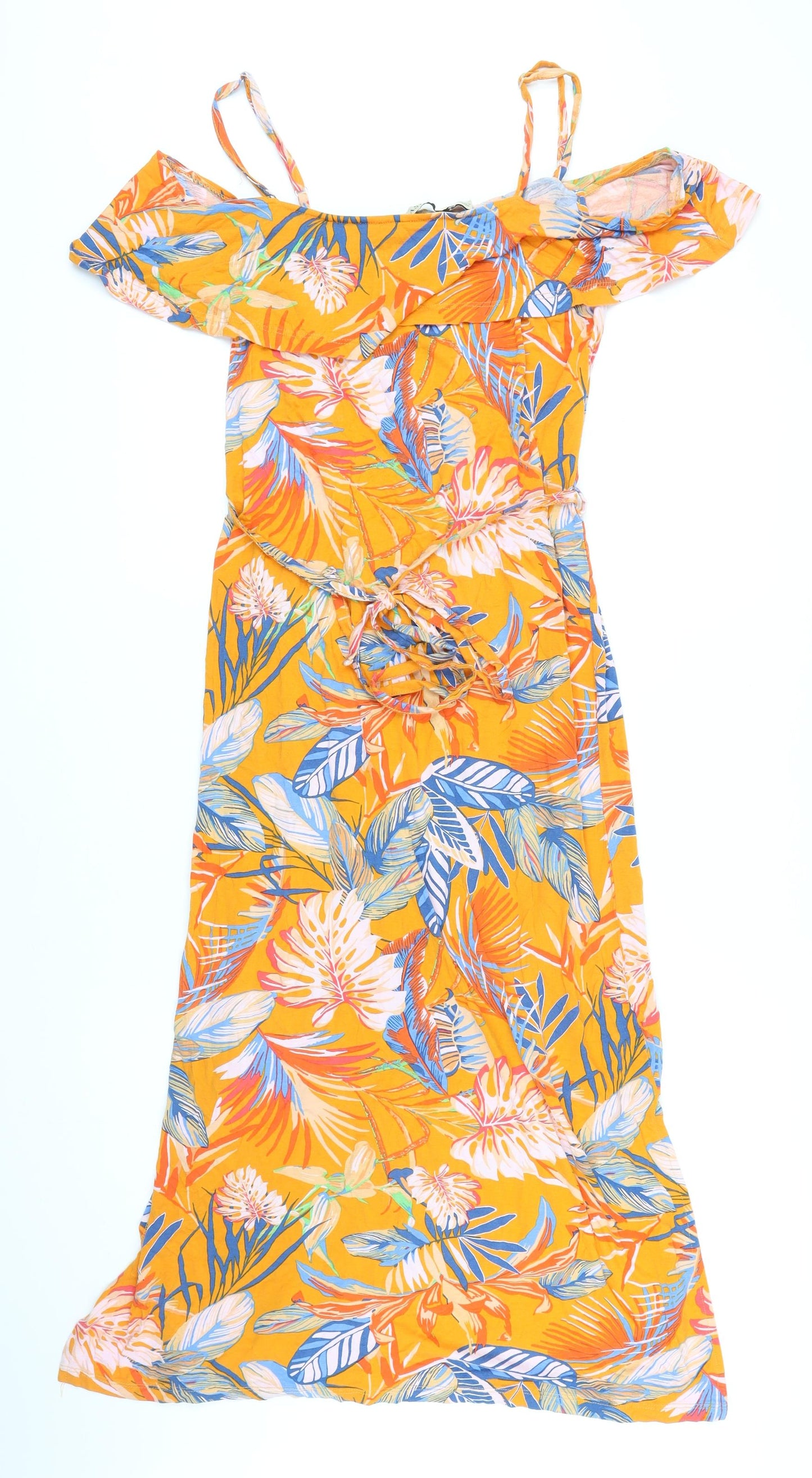 Oasis Womens Orange Floral Viscose Maxi Size 12 Off the Shoulder