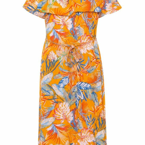 Oasis Womens Orange Floral Viscose Maxi Size 12 Off the Shoulder
